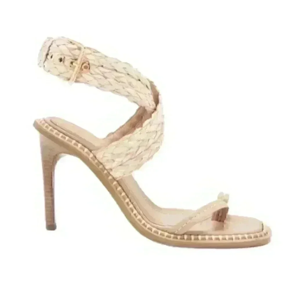 Ulla Johnson Lydia Natural Raffia Strappy Ankle Wrap Sandal Pumps 40/10